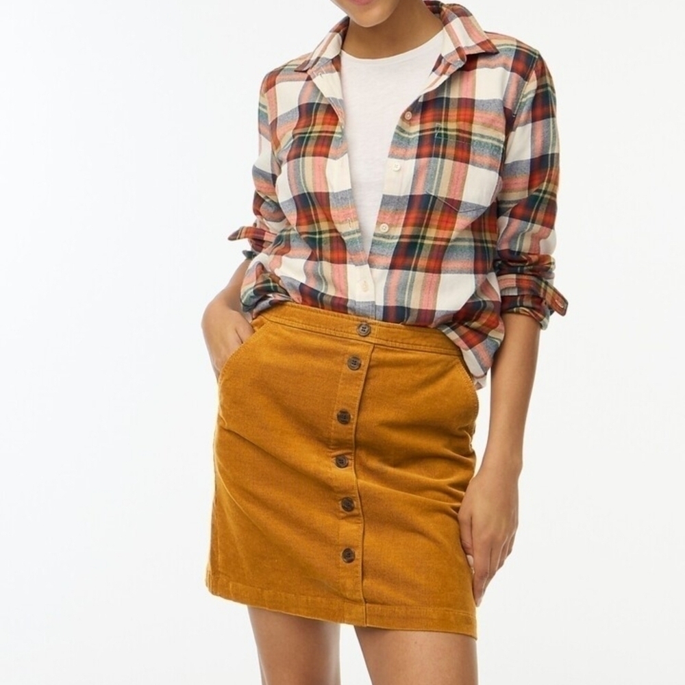 J. Crew Golden Brandy Corduroy A Line Button Front Tailored A Line Mini Skirt